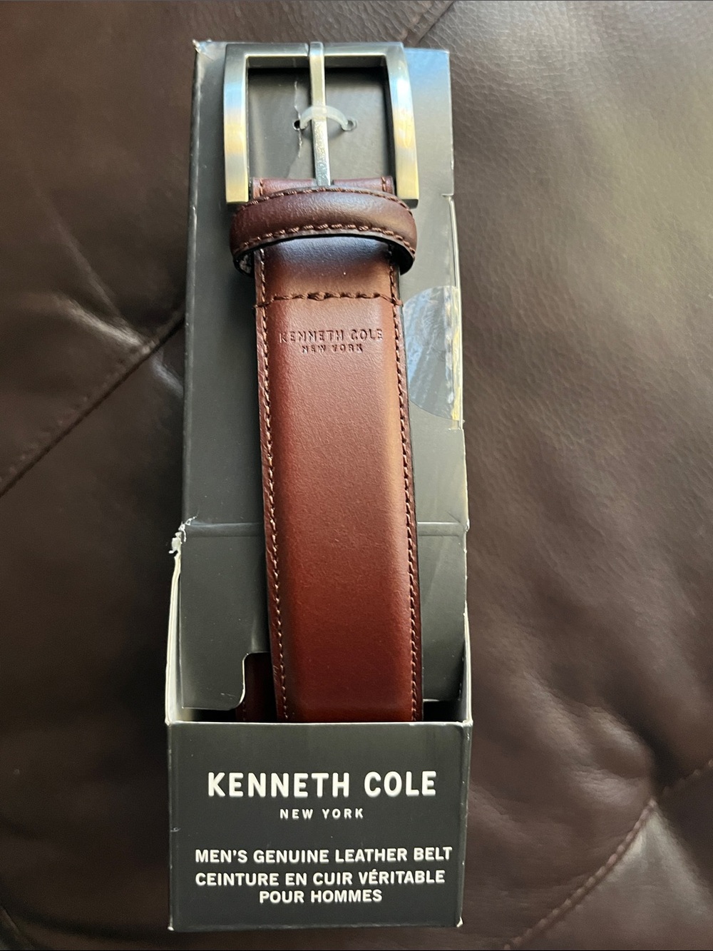 Kenneth Cole Brown Leather Belt with Silver Buckle